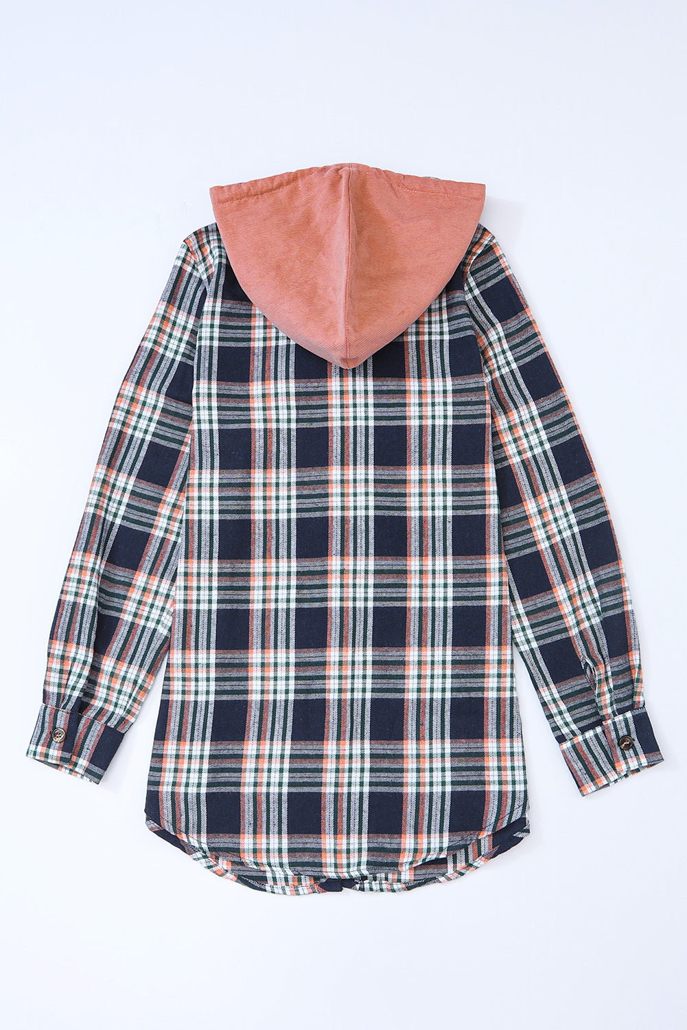 Contrast Hooded Drawstring Plaid Shacket