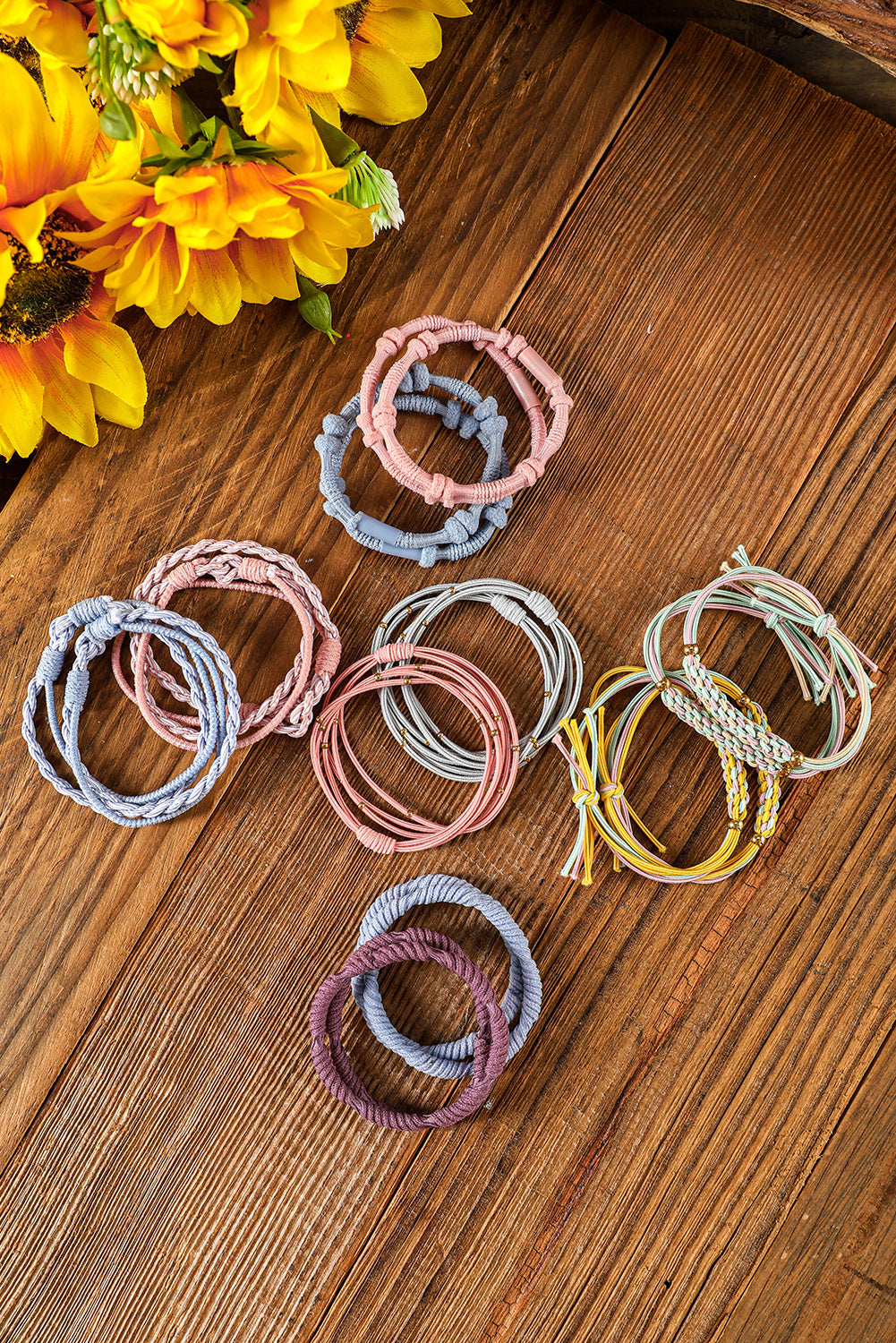 Pink Multicolour 20pcs Boho Knotted Hair Ties