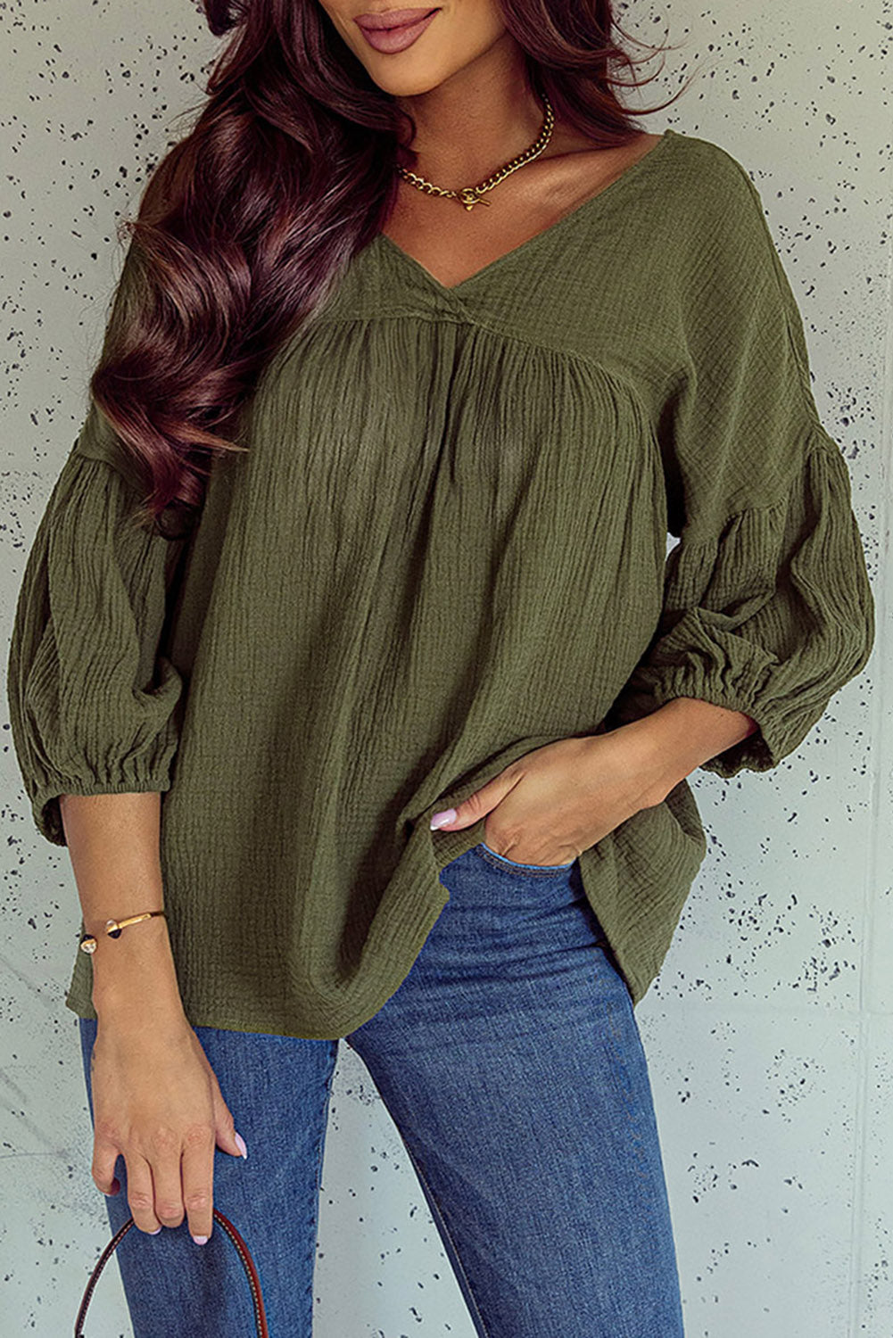 Olive Sleeve Babydoll Blouse