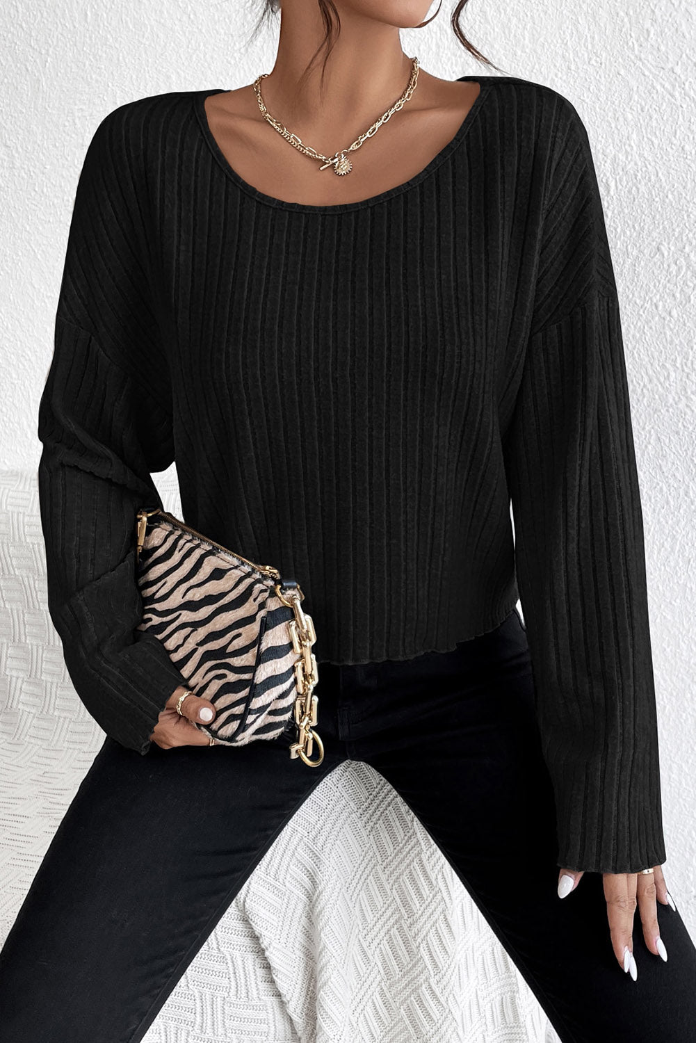 Drop Shoulder Knit Top