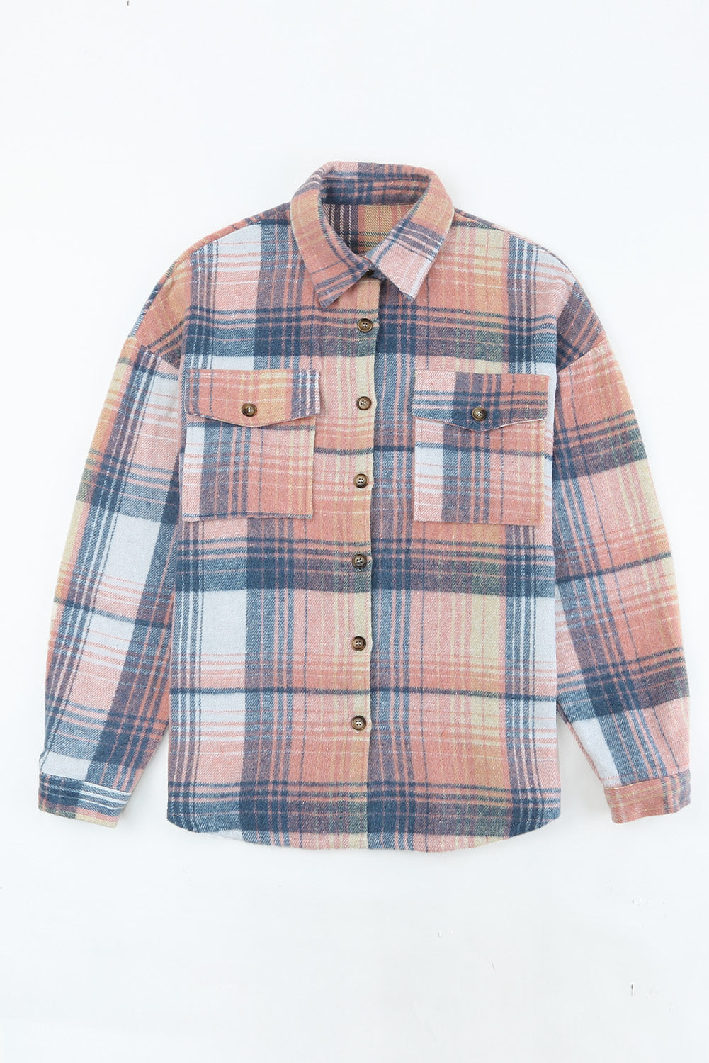 Brown Plaid Flap Pockets Shacket