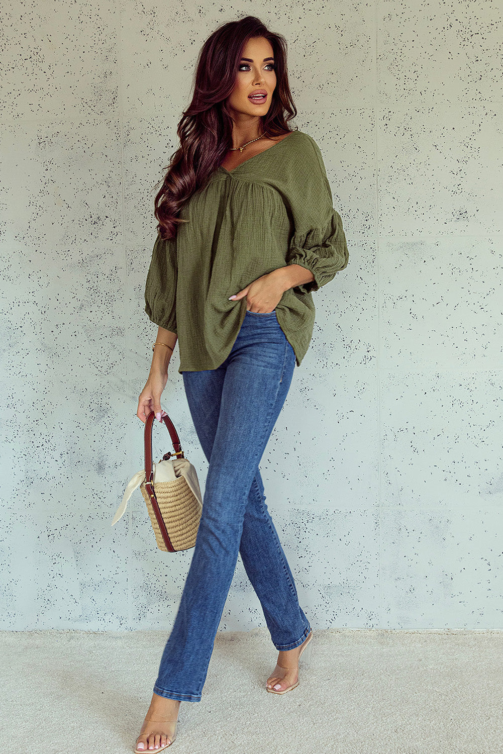 Olive Sleeve Babydoll Blouse